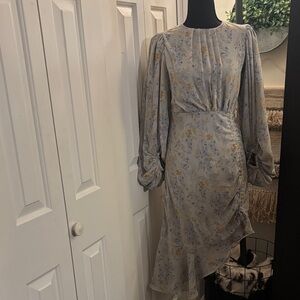 Asymmetrical Floral Dress in Soft Blue